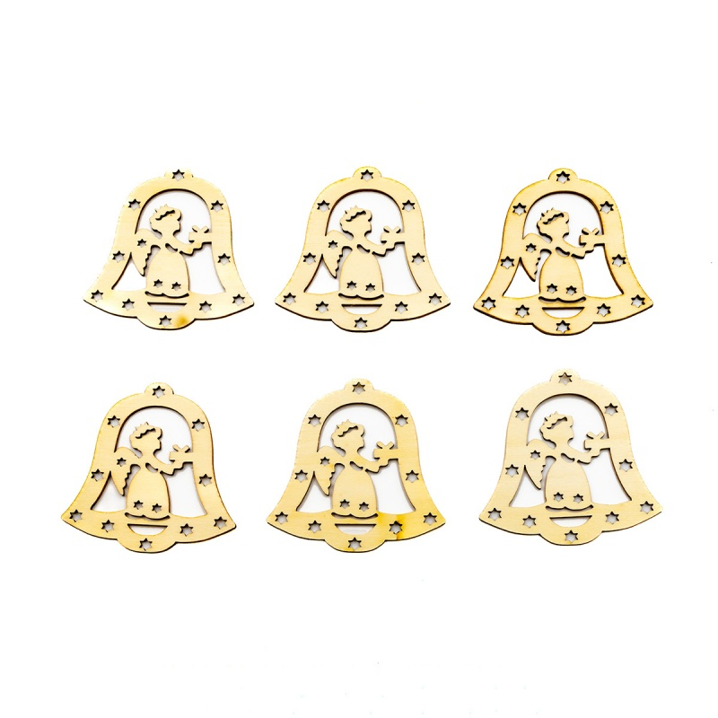 Accesorii pentru activitati crafts lemn decupat,clopotel cu ingeras,6 bucati set