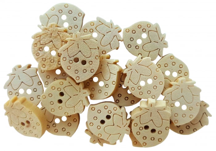 Accesorii pentru activitati crafts,lemn,nasturi capsuna,1.5cm, 20 bucati set