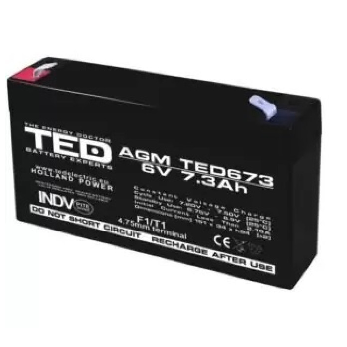 Acumulator pentru masinute electrice 6V/7.3Ah AGM VRLA F1, TED673 - Autokids.ro