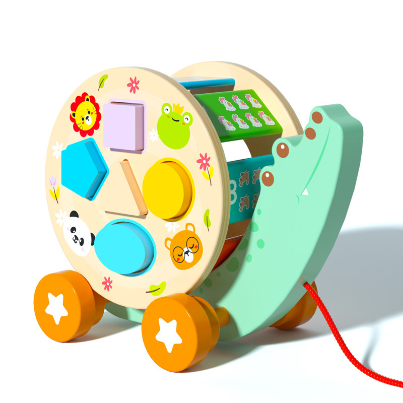 Aligatorul de tras cu forme geometrice - jucarie montessori din lemn 18+