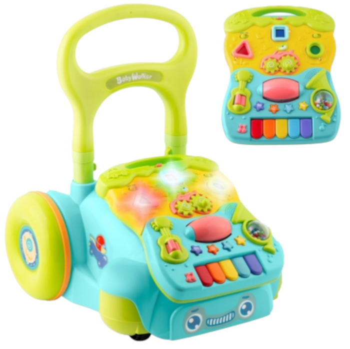 Antepremergator educational 2in1 Baby Walker Bleu, cu panou detasabil si lumini