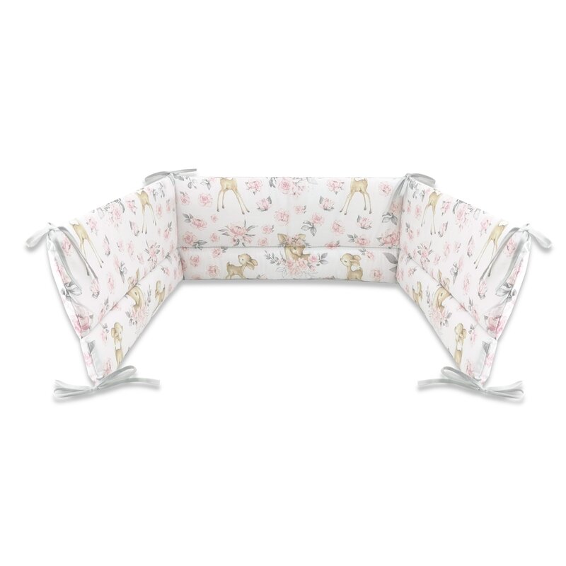 Aparatoare pentru patut, MimiNu, Din bumbac certificat Oeko Tex Standard 100, 180x30 cm, Cu panglici, Sweet Deer Pink
