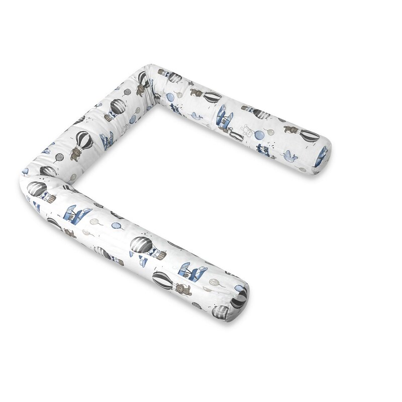 Aparatoare pentru patut, MimiNu, Tip rulou, Cu husa detasabila, Lungime 180 cm, Din bumbac certificat Oeko Tex Standard 100, Blue Plane