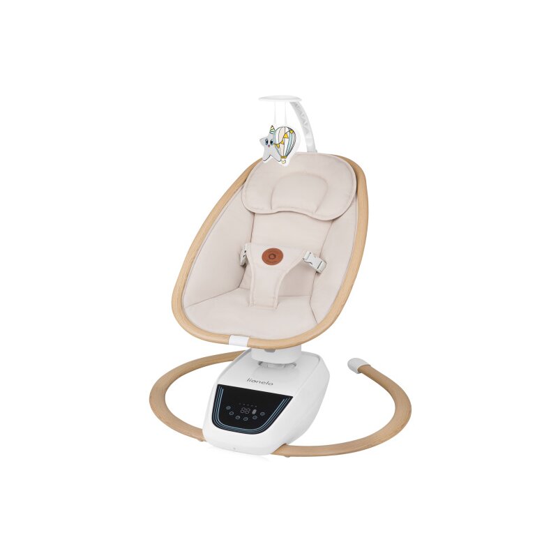 Balansoar si sezlong, Lionelo, Olivia, 2 in 1, Electric, Cu leganare 3D, 5 moduri de balansare in mai multe directii, Cu 13 melodii, Scaun pivotant la 180 grade, Reglabil, Cu arcada jucarii, Bej