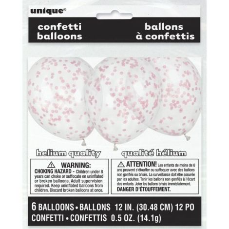 Baloane latex confetti roz 6 buc 30 cm - poza 1