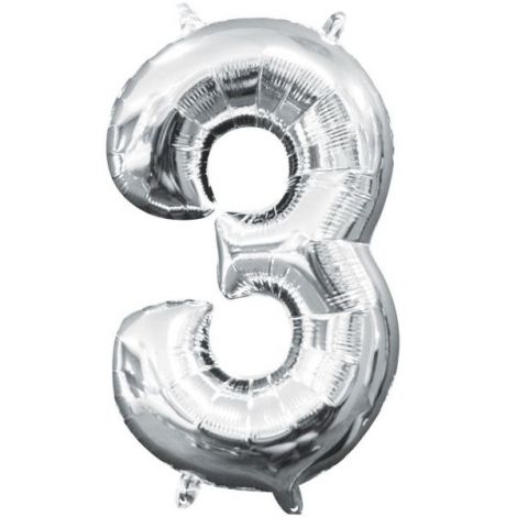 Balon folie argintiu cifra 3 - poza 1