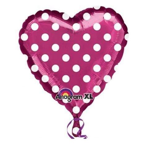 Balon folie inima roz buline albe 45 cm - poza 2