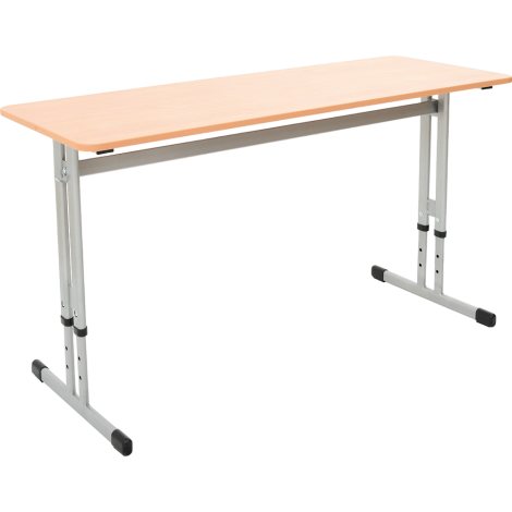 Banca scolara dubla IN-R 130x50 blat alb 18 mm, reglabila mas 3-7 sau 59-82 cm, cadru metalic argintiu, cant ABS, colturi drepte - poza 1