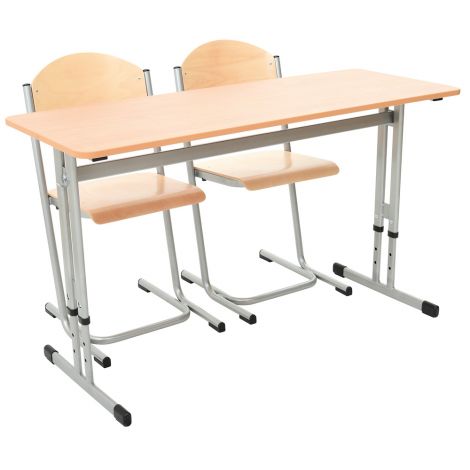 Banca scolara dubla IN-R 130x50 blat alb 18 mm, reglabila mas 3-7 sau 59-82 cm, cadru metalic argintiu, cant ABS, colturi drepte - poza 4