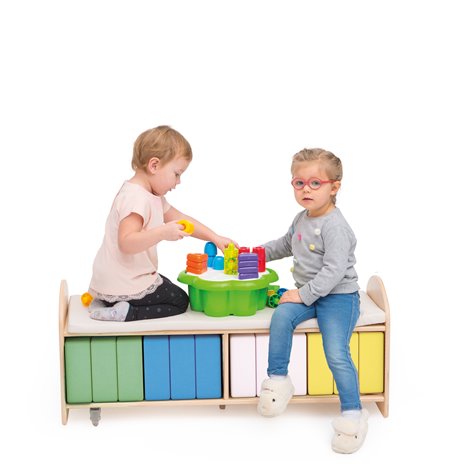 Bancuta din lemn, mobila, cu slpatiu de stocare pentru perne dreptunghiulare MOMO855219, 104.5 x 35 x 43.5 cm, cresa si gradinit - poza 3