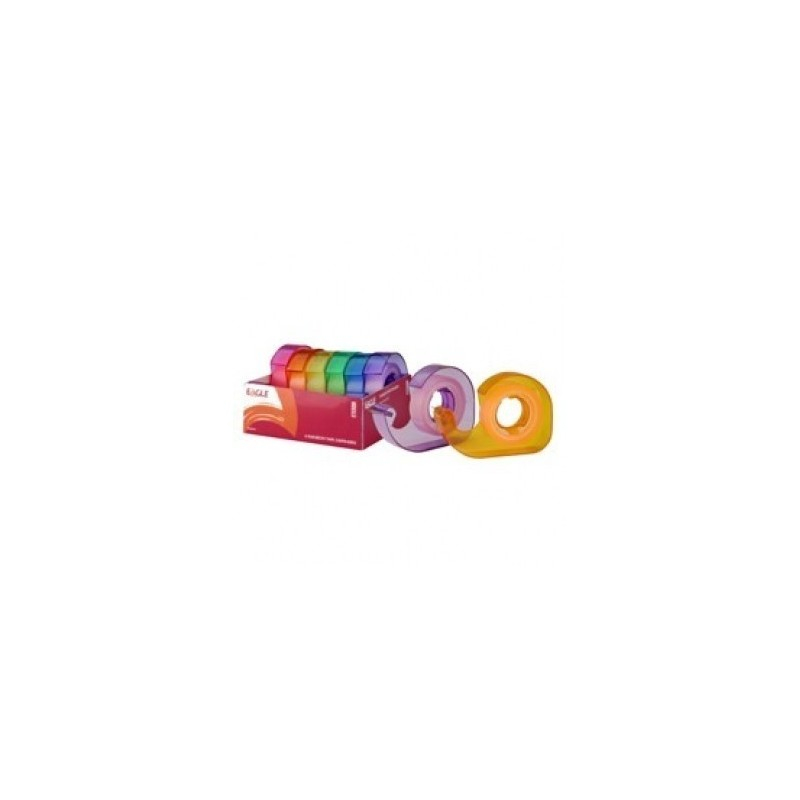 Banda adeziva transparenta cu mini dispenser colorat, 6 bucati set