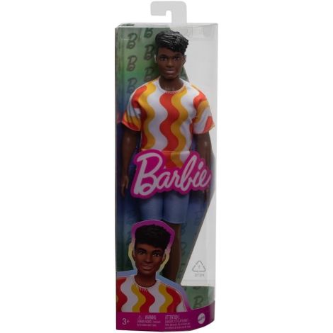 Barbie Papusa Baiat Fashionistas Cu Tricou Cu Dungi Albe Si Portocalii Si Aparate Auditive - poza 1