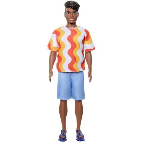 Barbie Papusa Baiat Fashionistas Cu Tricou Cu Dungi Albe Si Portocalii Si Aparate Auditive - poza 2