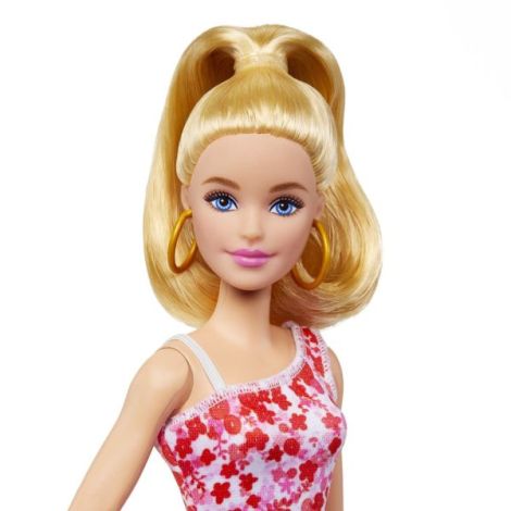 Barbie Papusa Barbie Fashionista Blonda Cu Parul Prins In Coada Si Rochie Cu Floricele - poza 2