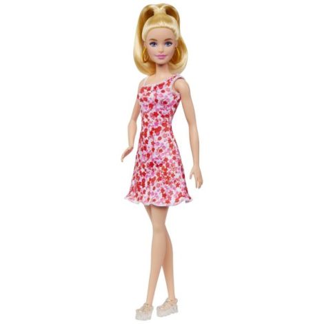 Barbie Papusa Barbie Fashionista Blonda Cu Parul Prins In Coada Si Rochie Cu Floricele - poza 5