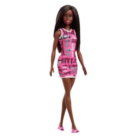 Barbie Papusa Clasica Bruneta Cu Rochita Roz Cu Imprimeu Barbie - poza 4