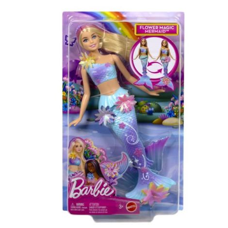 Barbie Papusa Sirena Floare Magica Cu Par Blond Si Coada Albastra - poza 1