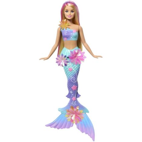 Barbie Papusa Sirena Floare Magica Cu Par Blond Si Coada Albastra - poza 2