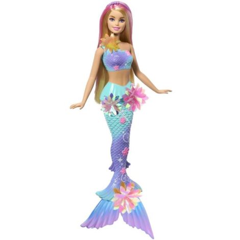 Barbie Papusa Sirena Floare Magica Cu Par Blond Si Coada Albastra - poza 3