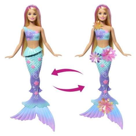 Barbie Papusa Sirena Floare Magica Cu Par Blond Si Coada Albastra - poza 5