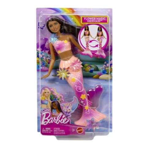 Barbie Papusa Sirena Floarea Magica Cu Par Brunet Si Coada Roz - poza 1