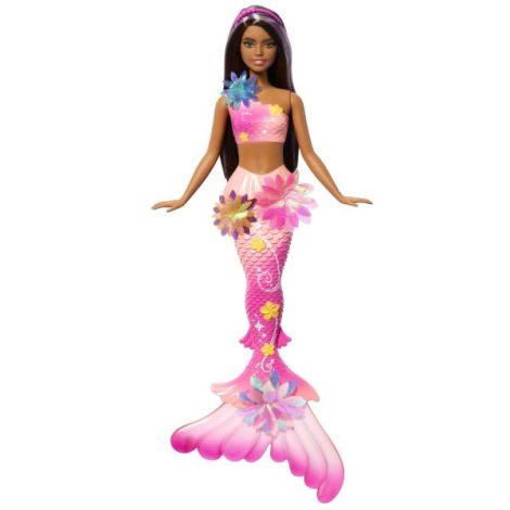 Barbie Papusa Sirena Floarea Magica Cu Par Brunet Si Coada Roz - poza 2