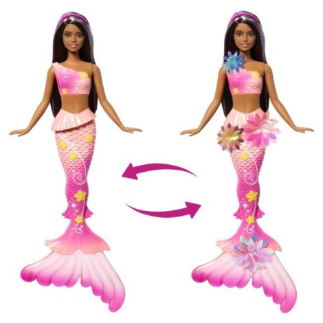 Barbie Papusa Sirena Floarea Magica Cu Par Brunet Si Coada Roz - poza 4