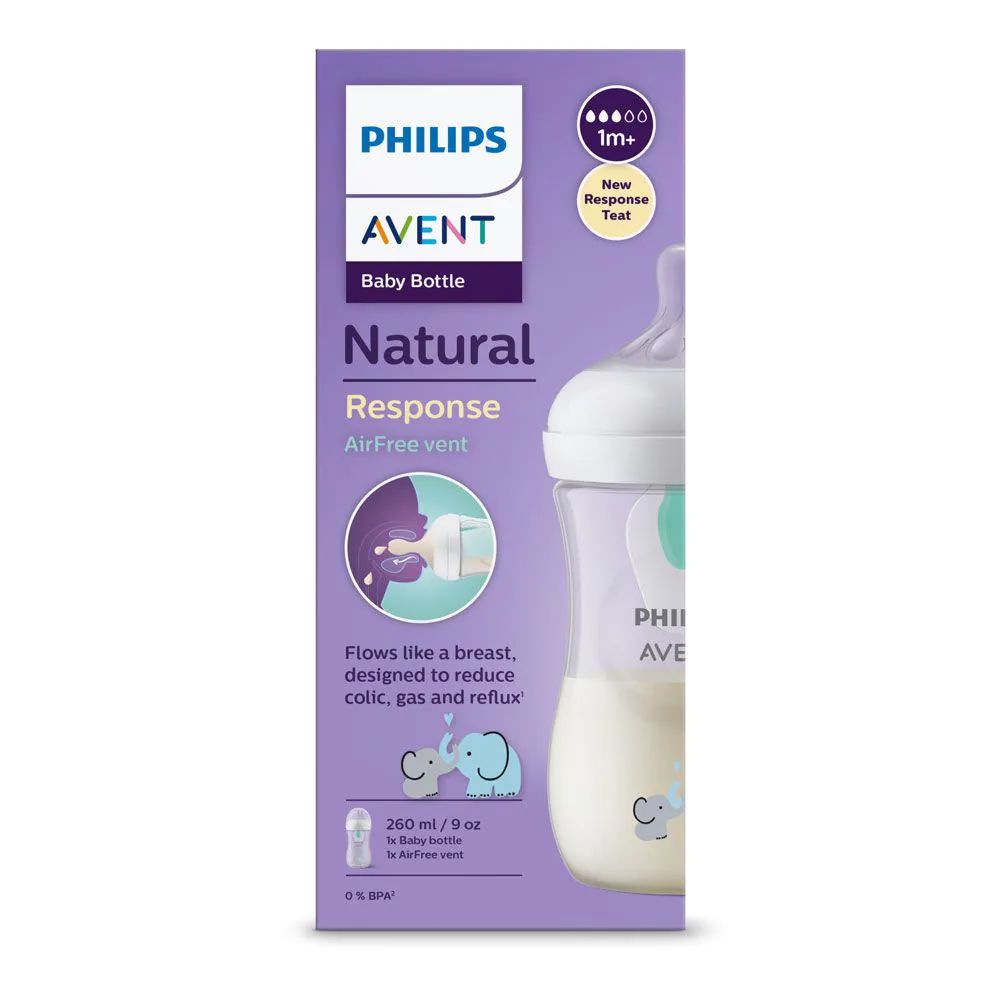 Biberon Avent Natural Response Airfree 3.0, 260 ml, elefantei, o luna+ - poza 3