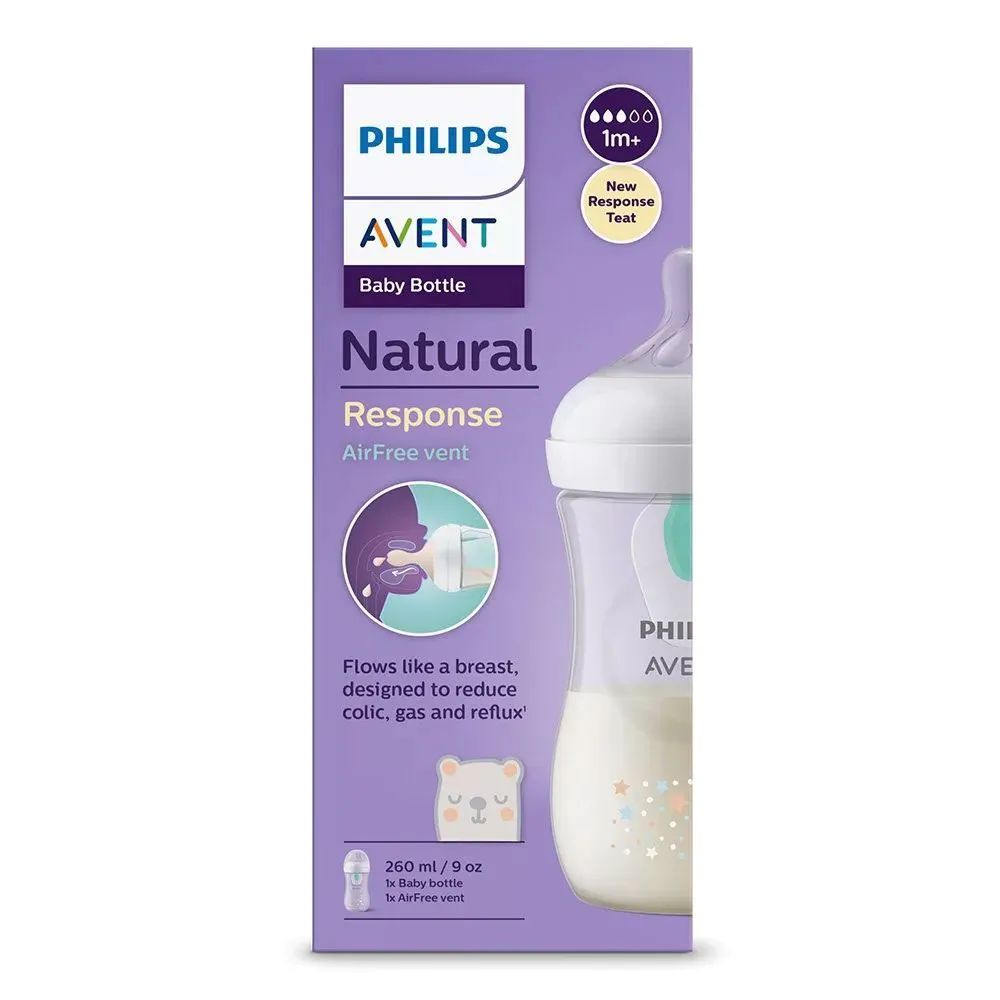 Biberon Avent Natural Response Airfree 3.0, 260 ml, stelute si ursulet, o luna+ - poza 3