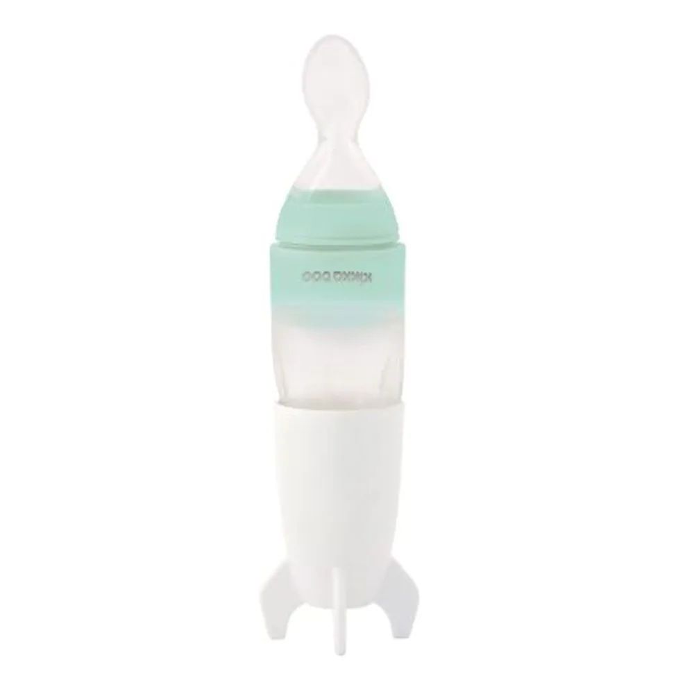 Biberon cu lingurita silicon Kikka Boo Rocket Mint 90 ml - poza 3