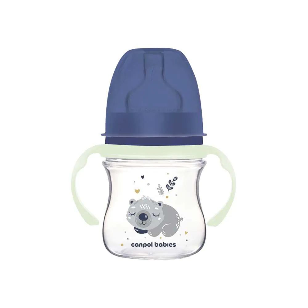 Biberon cu manere si tetina silicon Canpol Easy Start Sleepy Koala 120 ml Albastru - poza 1