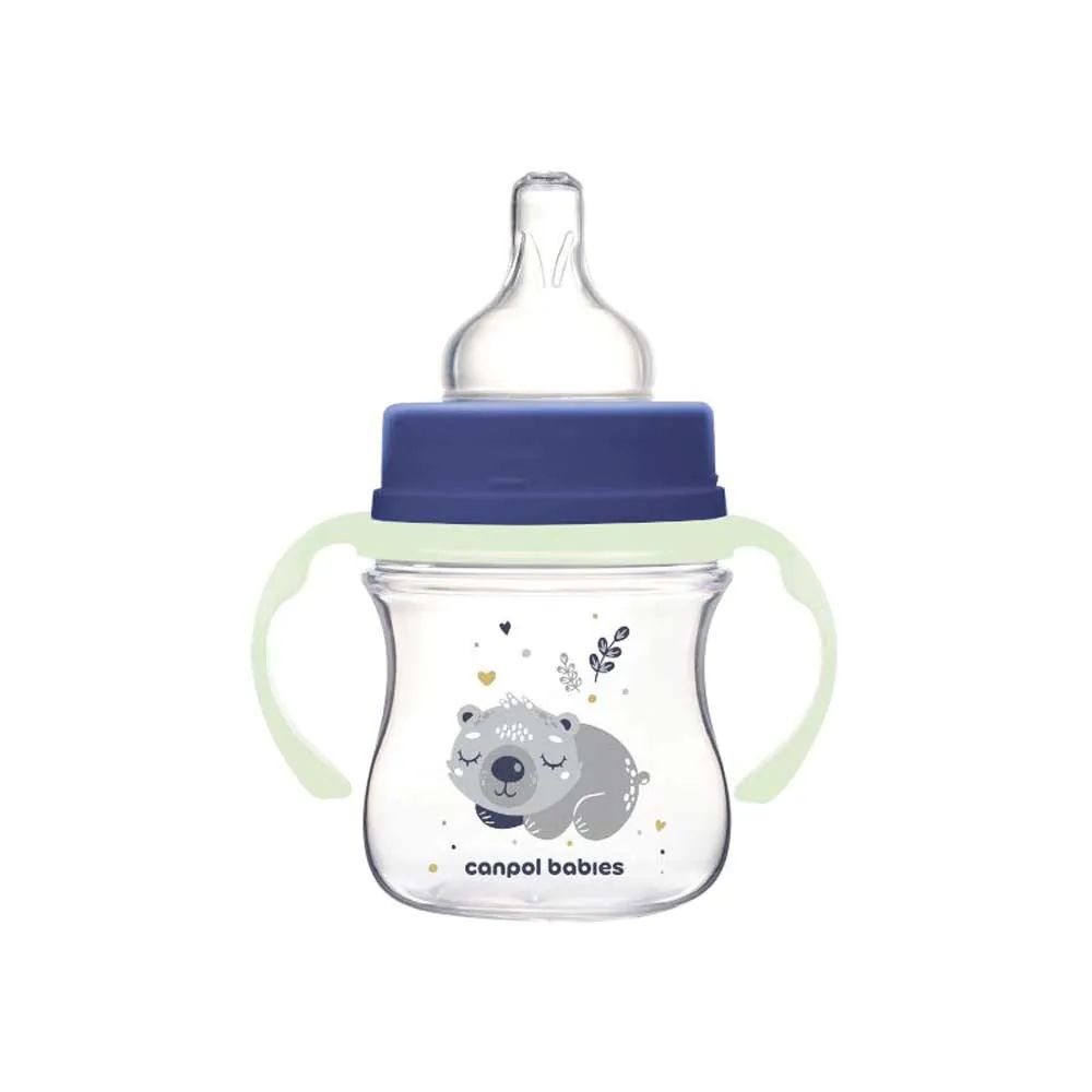 Biberon cu manere si tetina silicon Canpol Easy Start Sleepy Koala 120 ml Albastru - poza 2