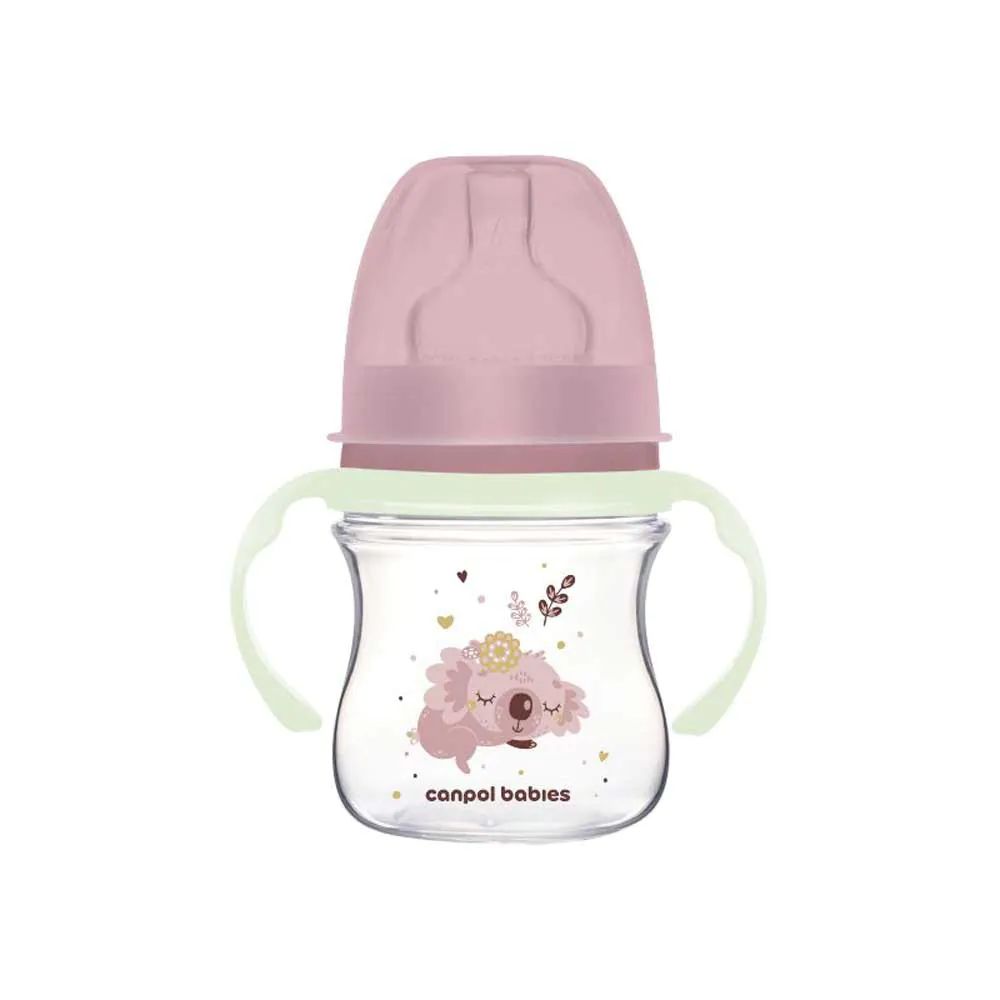 Biberon cu manere si tetina silicon Canpol Easy Start Sleepy Koala 120 ml Roz - poza 1