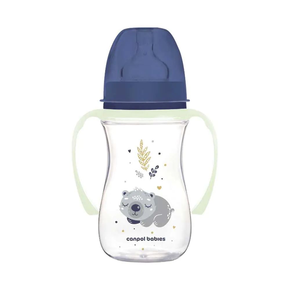 Biberon cu manere si tetina silicon Canpol Easy Start Sleepy Koala 240 ml Albastru - poza 1