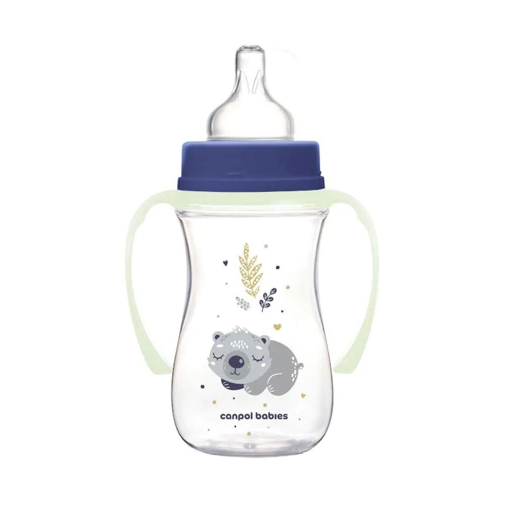 Biberon cu manere si tetina silicon Canpol Easy Start Sleepy Koala 240 ml Albastru - poza 2