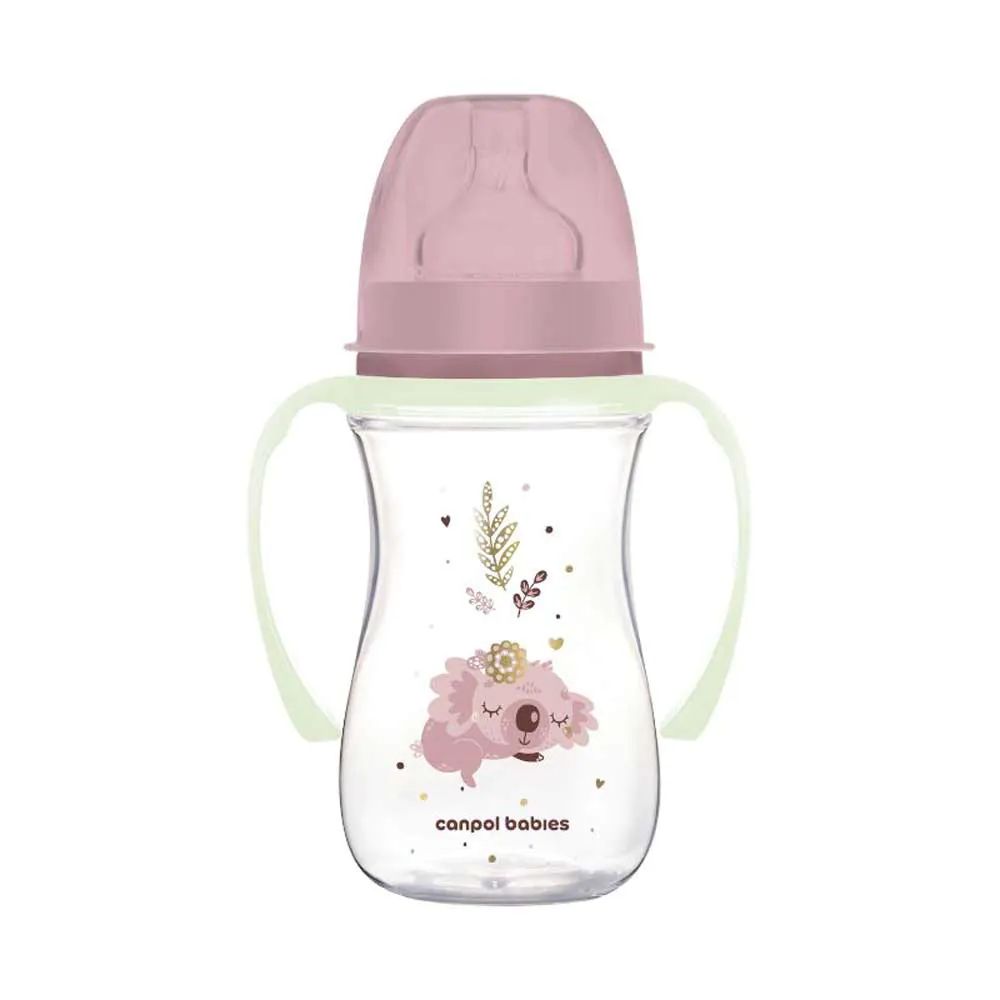 Biberon cu manere si tetina silicon Canpol Easy Start Sleepy Koala 240 ml Roz - poza 1