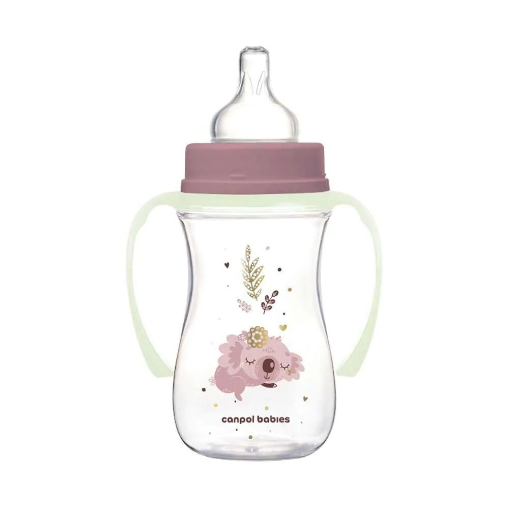 Biberon cu manere si tetina silicon Canpol Easy Start Sleepy Koala 240 ml Roz - poza 2