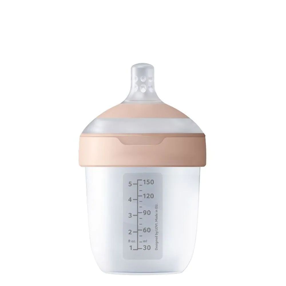 Biberon cu tetina de silicon Lovi Mammafeel 150 ml 0 luni + Roz - poza 4