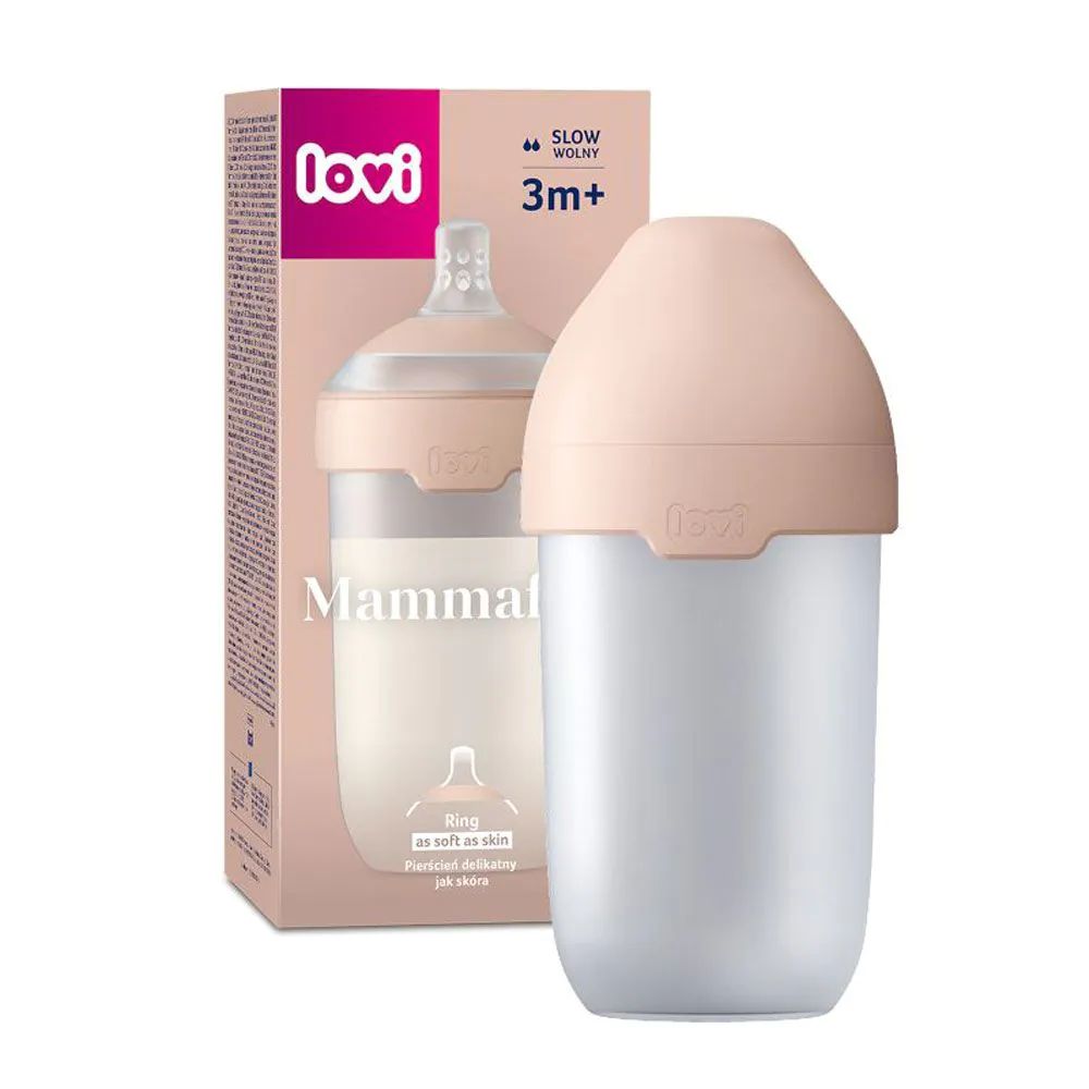 Biberon cu tetina de silicon Lovi Mammafeel 250 ml 3 luni + Roz - poza 2