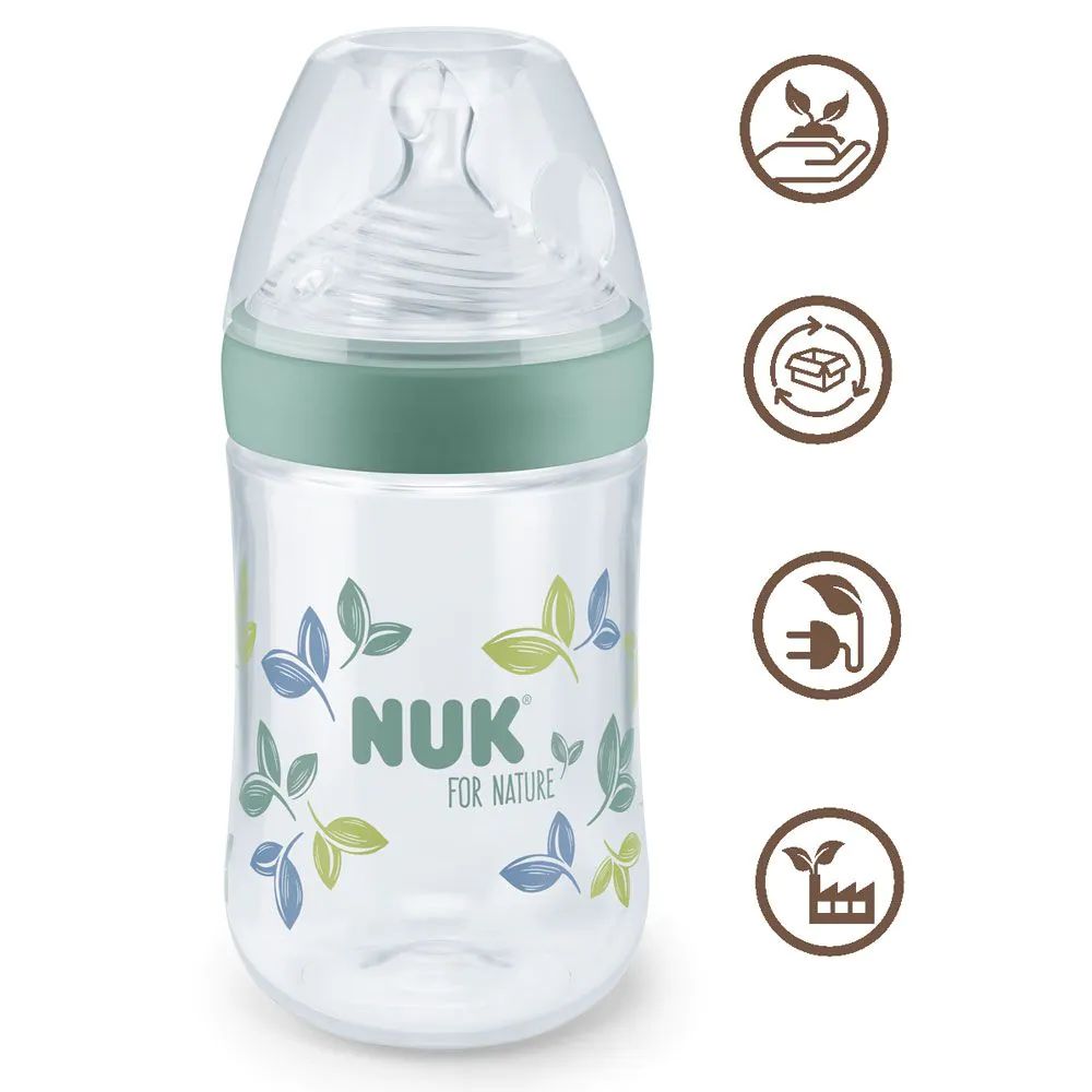 Biberon cu tetina de silicon si control temperatura Nuk For Nature 260 ml M 0-6 luni - poza 1