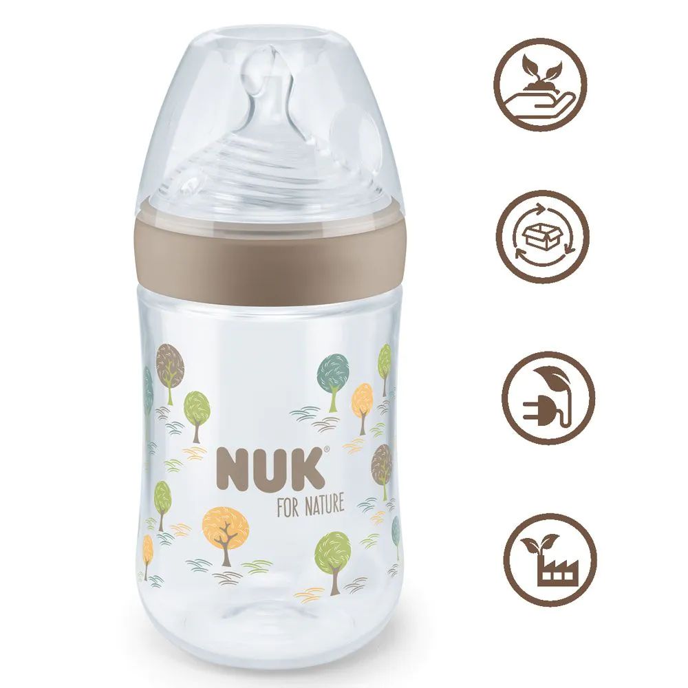 Biberon cu tetina de silicon si control temperatura Nuk For Nature 260 ml M 0-6 luni - poza 2