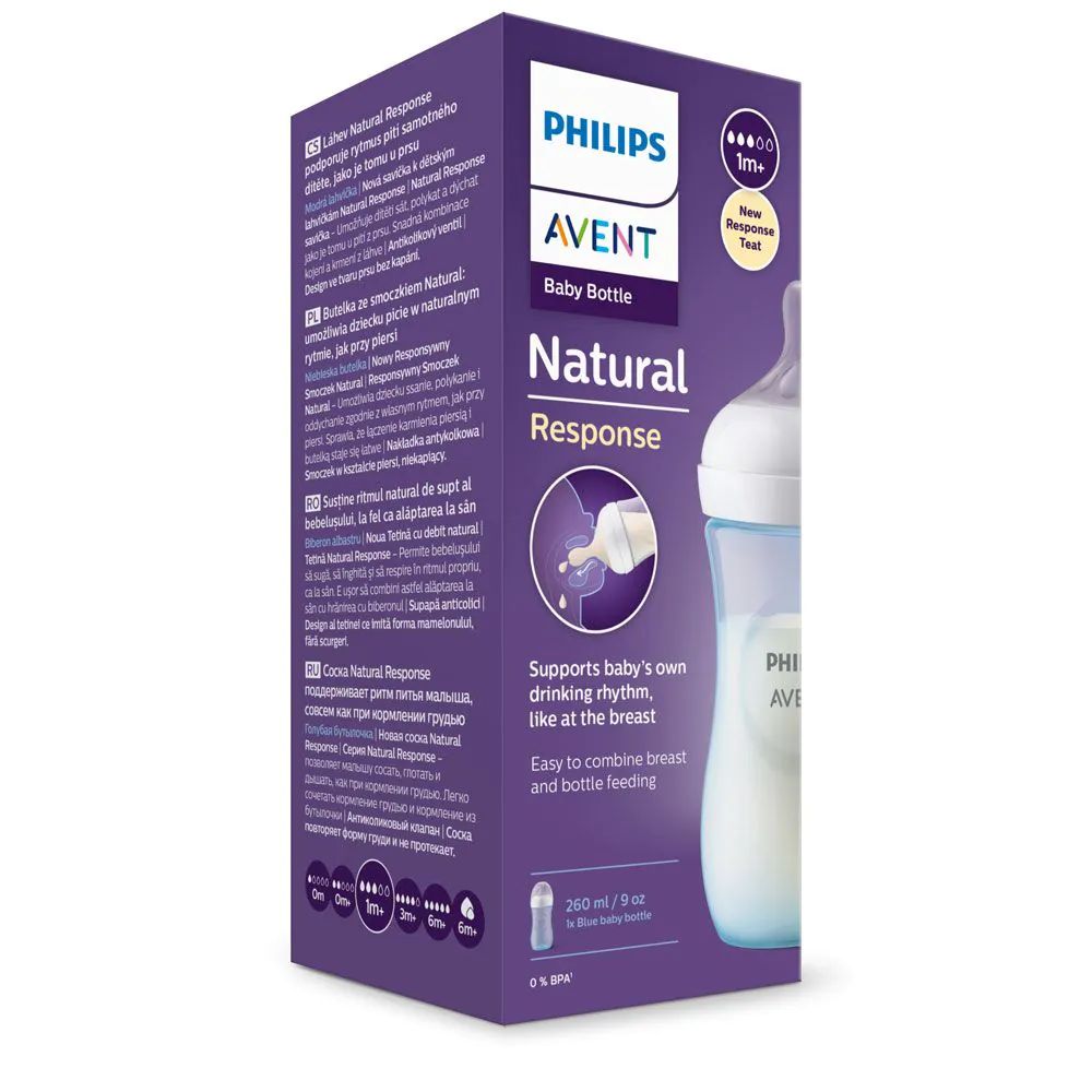 Biberon cu tetina din silicon Avent Natural Response 3.0 260 ml 1+ albastru - poza 2