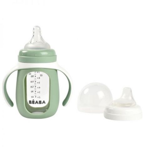 Biberon de invatare 2 in 1 din Sticla Beaba 210 ml Sage Green - poza 1