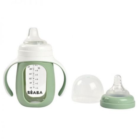 Biberon de invatare 2 in 1 din Sticla Beaba 210 ml Sage Green - poza 2