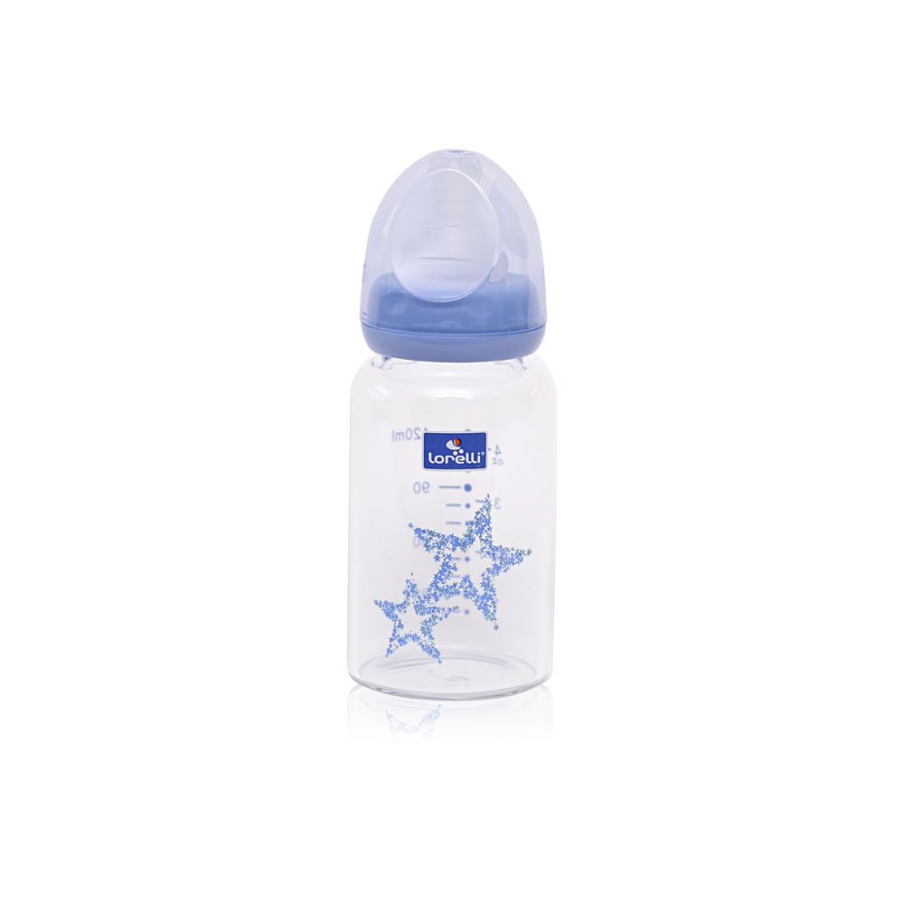 Biberon de sticla cu tetina anti-colici Lorelli Blue or Pink Stars 240 ml - poza 1