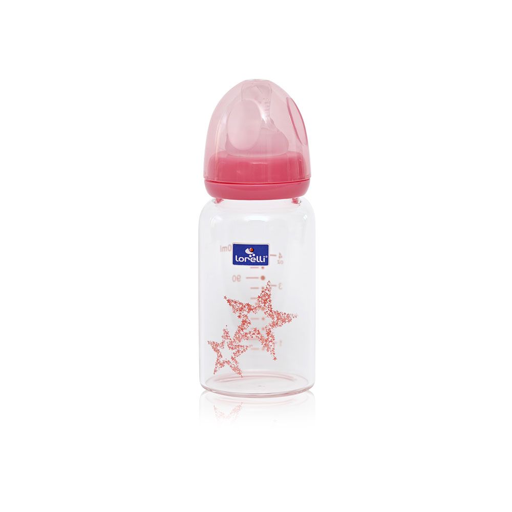 Biberon de sticla cu tetina anti-colici Lorelli Blue or Pink Stars 240 ml - poza 2