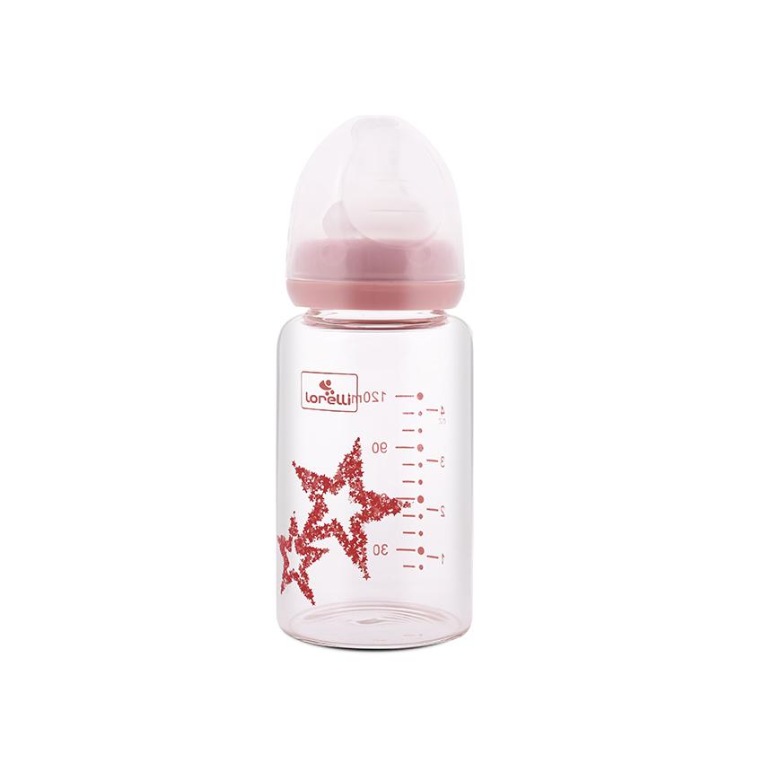 Biberon de sticla cu tetina anticolici Lorelli Baby Care Stars 120 ml 0+ Blush Pink - poza 1