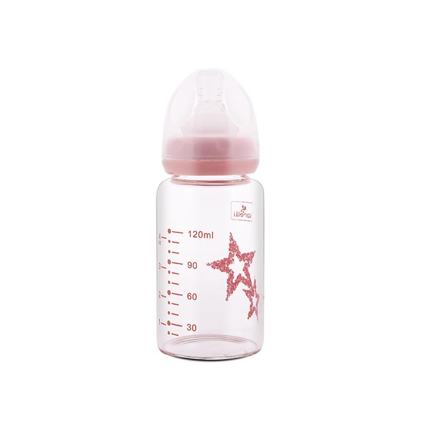Biberon de sticla cu tetina anticolici Lorelli Baby Care Stars 120 ml 0+ Blush Pink - poza 2
