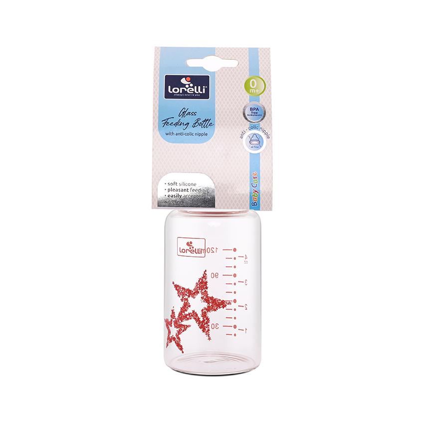Biberon de sticla cu tetina anticolici Lorelli Baby Care Stars 120 ml 0+ Blush Pink - poza 3
