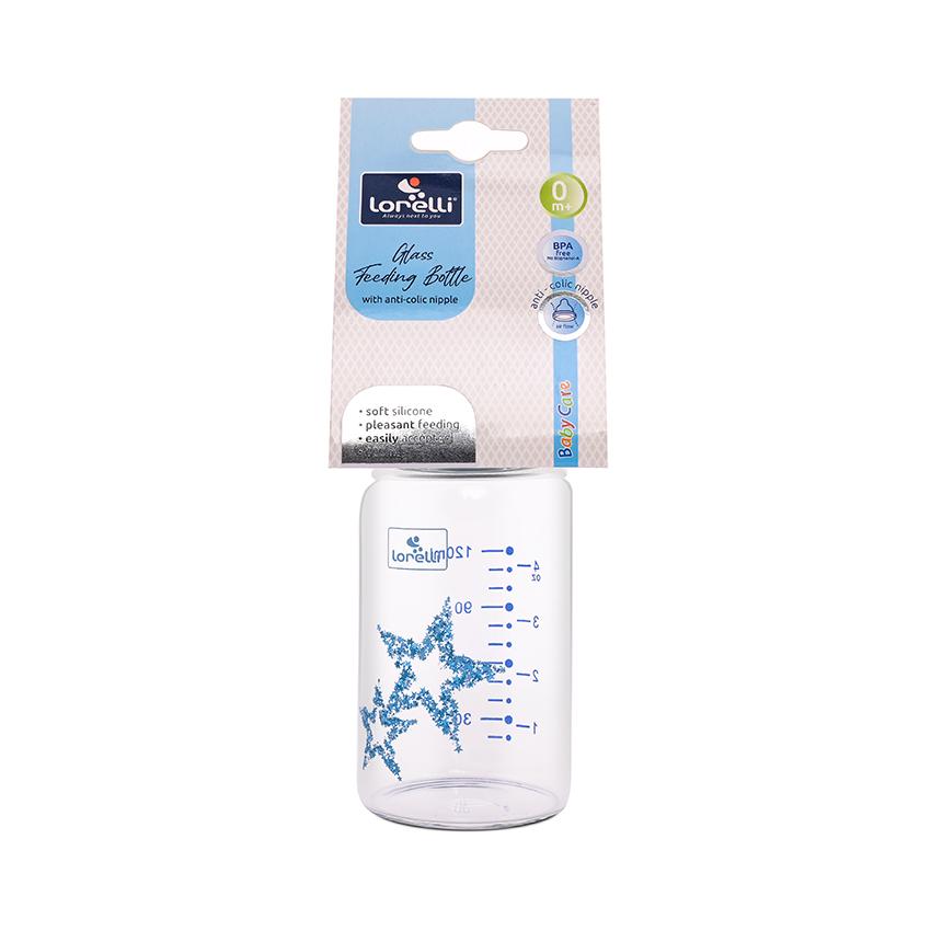 Biberon de sticla cu tetina anticolici Lorelli Baby Care Stars 120 ml 0+ Moonlight Blue - poza 3
